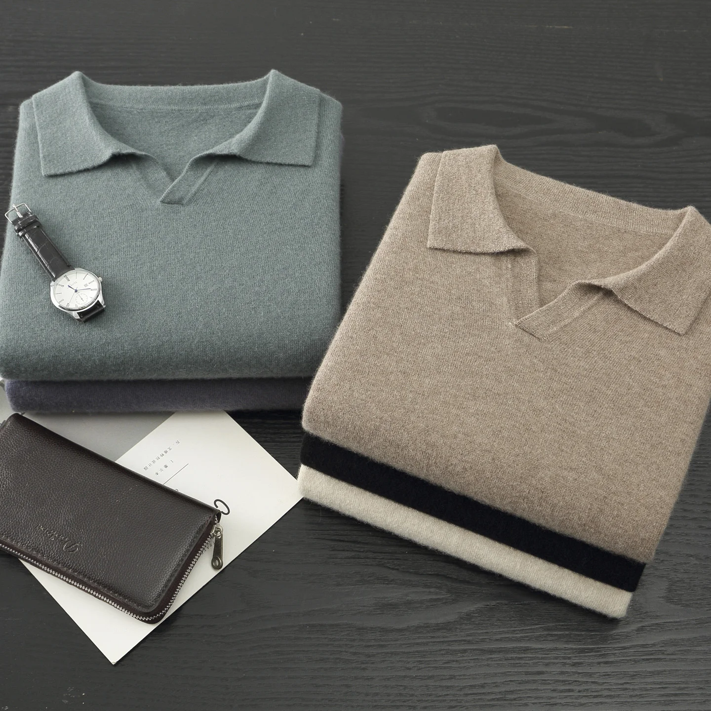 

Men's 100% Cashmere Shirt Collar V-Neck Long Sleeve Pullover Fashion Business Sweater Autumn Winter Casual Comfortable Soft Knit