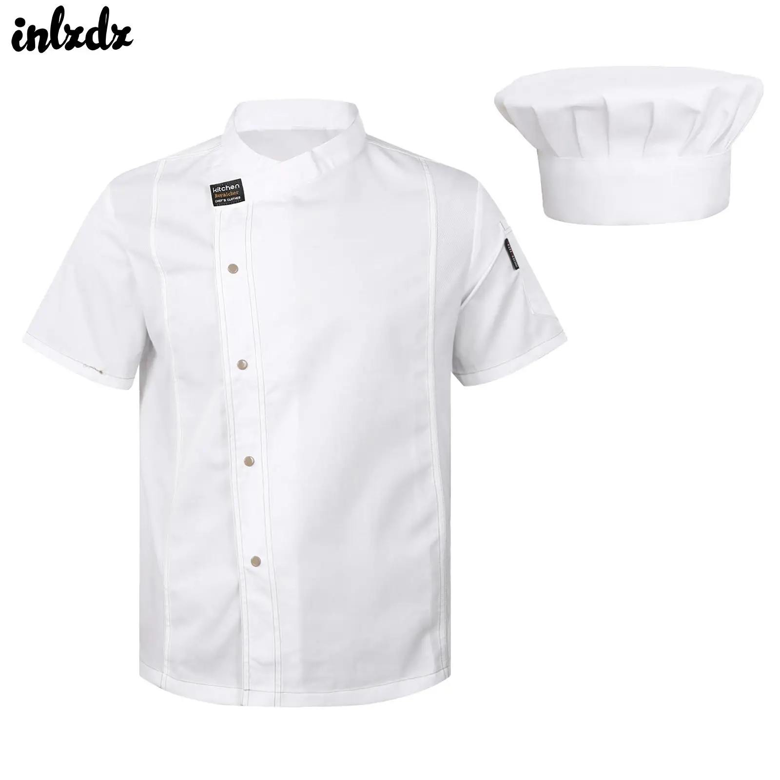 Uniforme do trabalho da cozinha com chapéu para homens e mulheres, luva curto, revestimento do cozinheiro chefe, partes superior, hotel, restaurante, cantina, Bakeshop, traje do café, revestimento do cozinheiro chefe