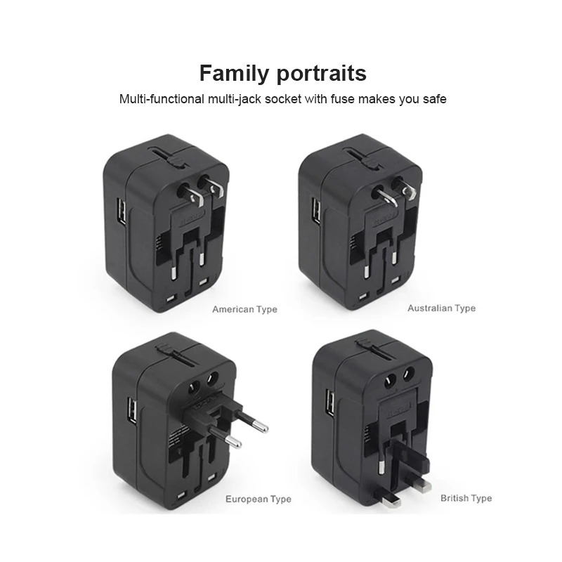 Soket listrik adaptor colokan perjalanan Universal, adaptor pengisi daya Port 2USB, adaptor pengisi daya adaptor konverter USB Inggris EU