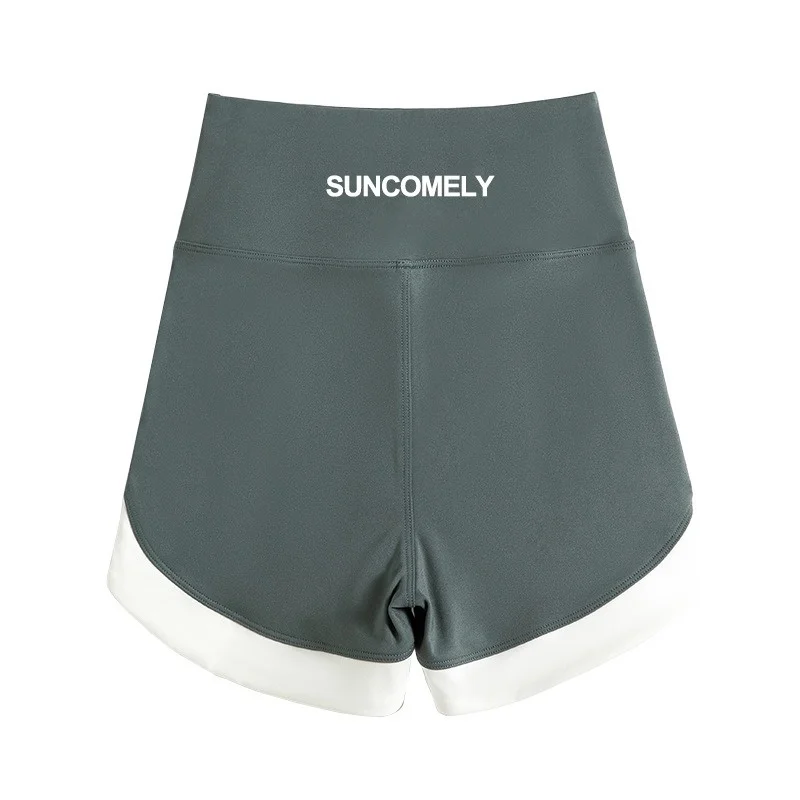 ผู้หญิงสูงเอวออกกําลังกายกางเกงขาสั้นการปิดกั้นสีกางเกงขาสั้นโยคะ Butt Lifting กลางต้นขากางเกงขาสั้นกีฬาน้ําหนักเบาฤดูร้อน ​