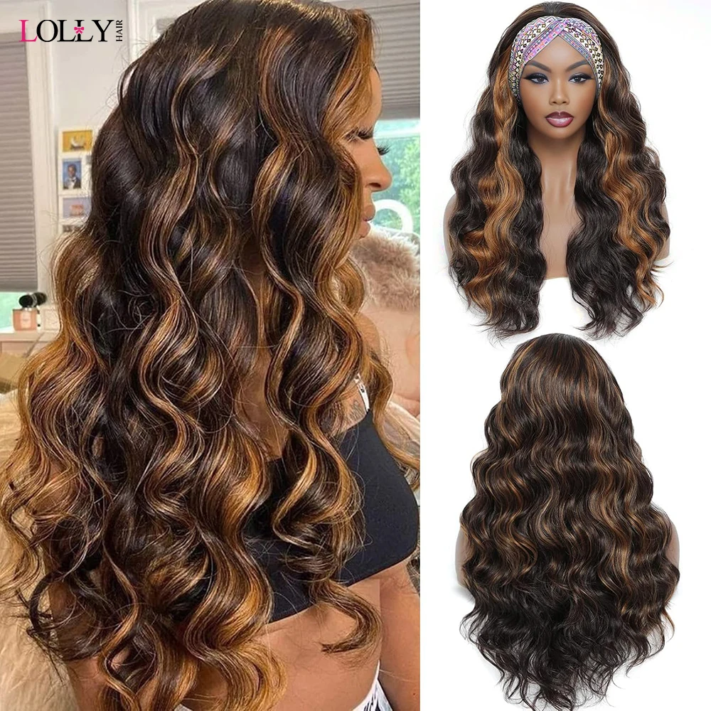 

P1b/30 Ombre повязка на голову парик для тела парики из натуральных волос для чернокожих женщин парик из человеческих волос машинного производства без кружева спереди цветные парики