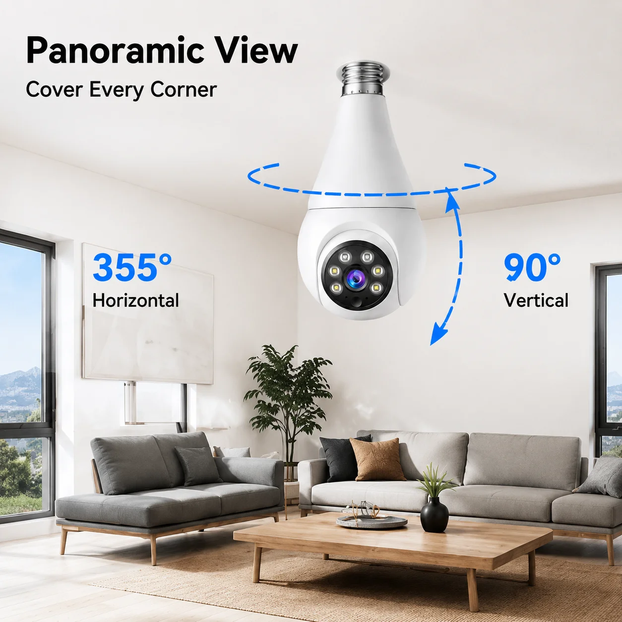 E27 3MP IP Camera Infrared Night Vision WiFi Mobile Detection Alarm Home Indoor Security Monitoring Two-way Voice