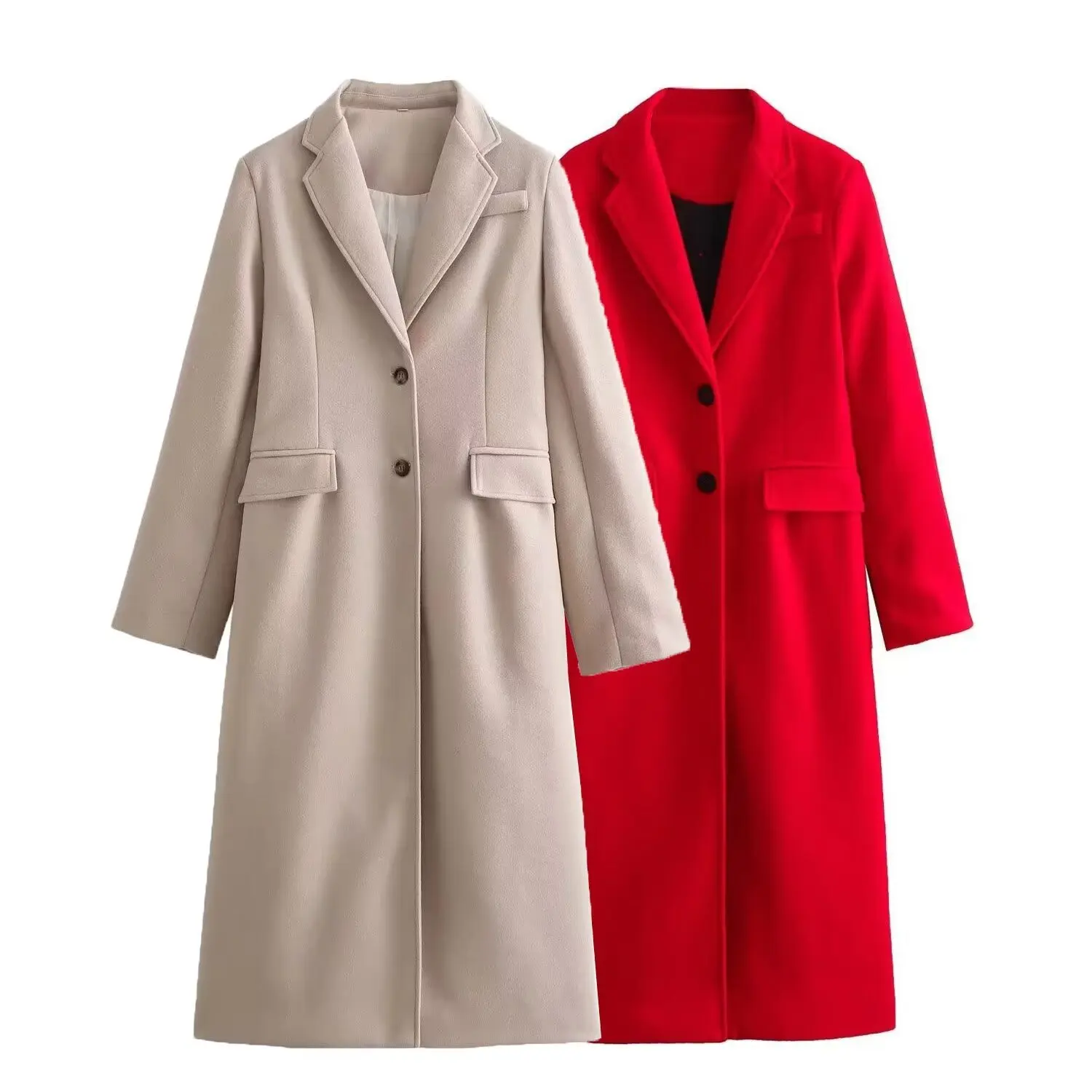 

Woman's Long Coat Lapel Single-breasted Solid Color Pocket Long Sleeves Simple Overcoat Versatile Early Autumn New Chic Top