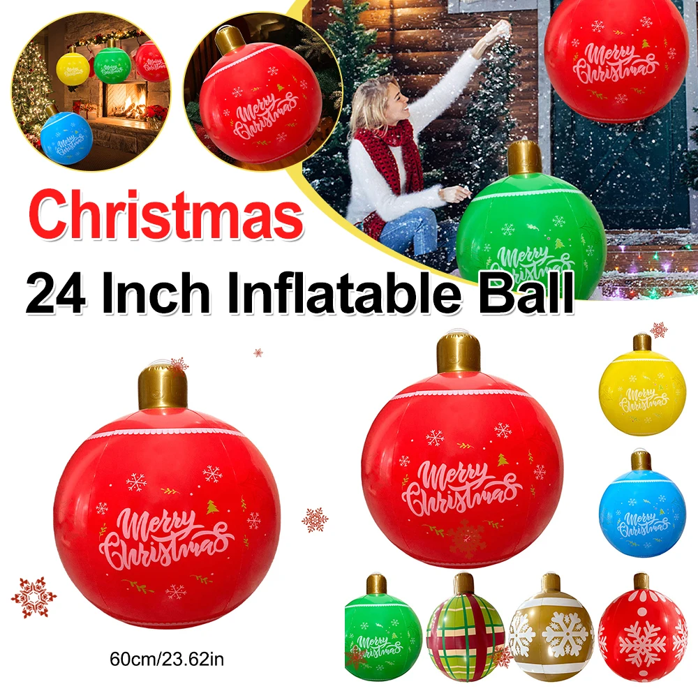 

24-дюймовая надувная рождественская сфера, уличный рождественский надувной шар, новогодние праздничные принадлежности для вечеринок, гигантский ПВХ, декор для рождественского двора и лужайки