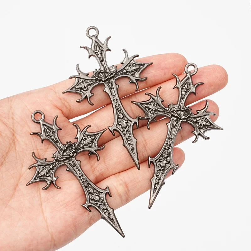 5Pcs Gothic Gun Black Spike Cross Pendant Hollow Sharp Cross Pendant Metal Pendant Necklace Earrings Jewelry Accessories