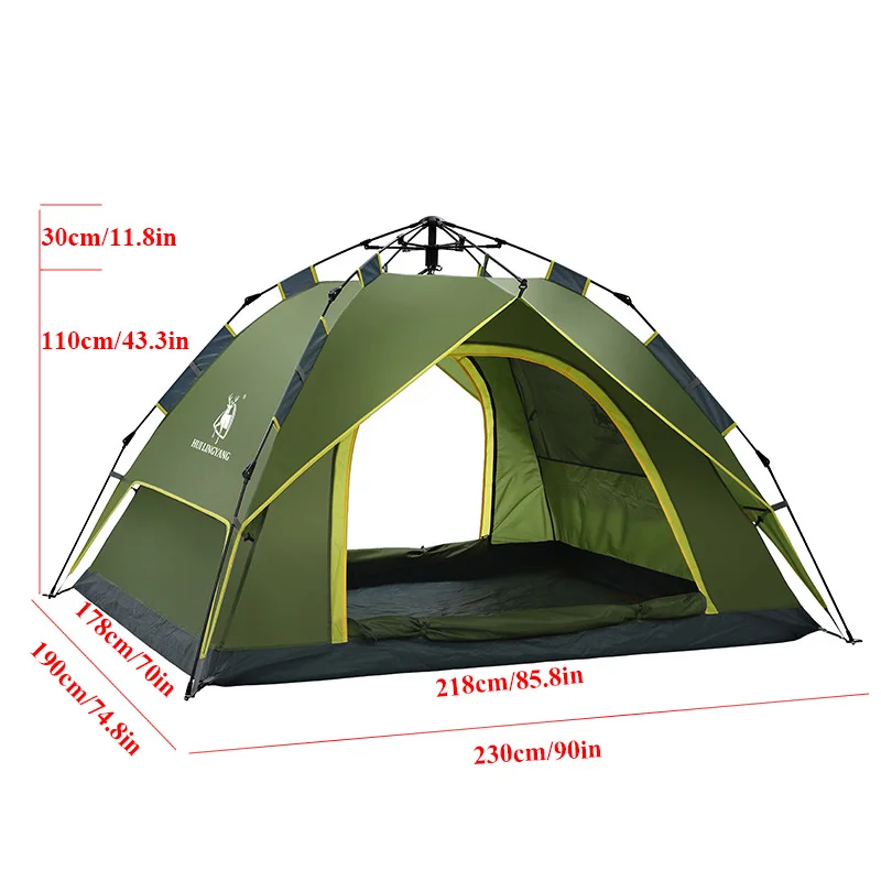 HUI LINGYANG Fully Automatic Quick Open 3-4Persons Outdoor Camping Tent Double Layers 2doors Rainproof Picnic Travel Family Tent