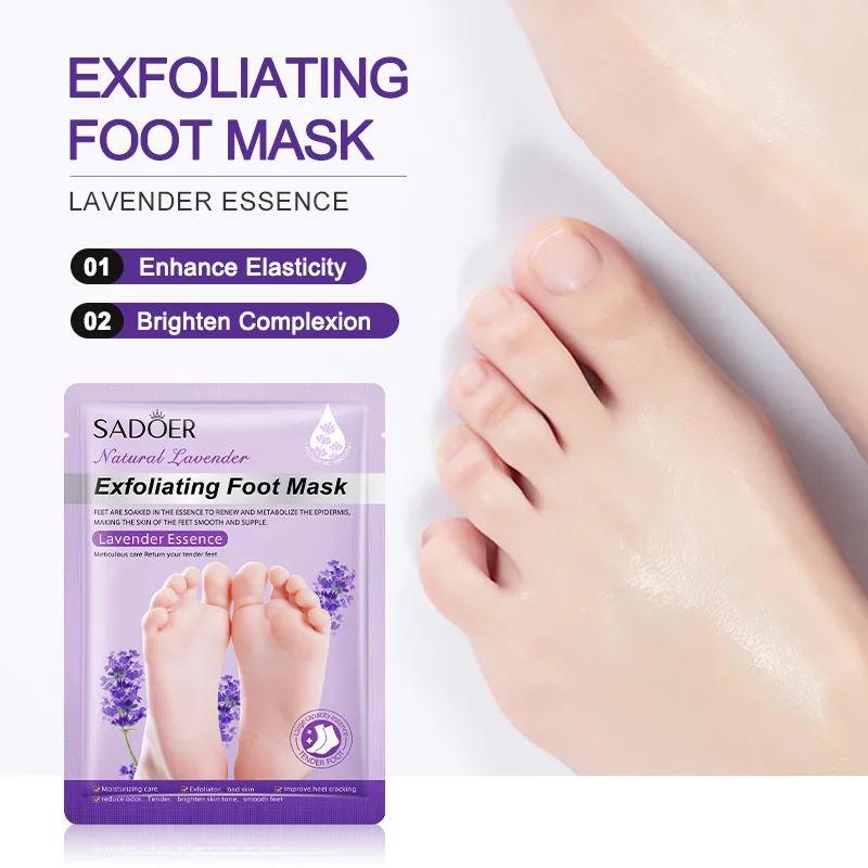 SADOER Foot Peel Mask Goat Milk & Lavender Essence Exfoliating Dead Skin Remover for Cracked Heels Dry Feet