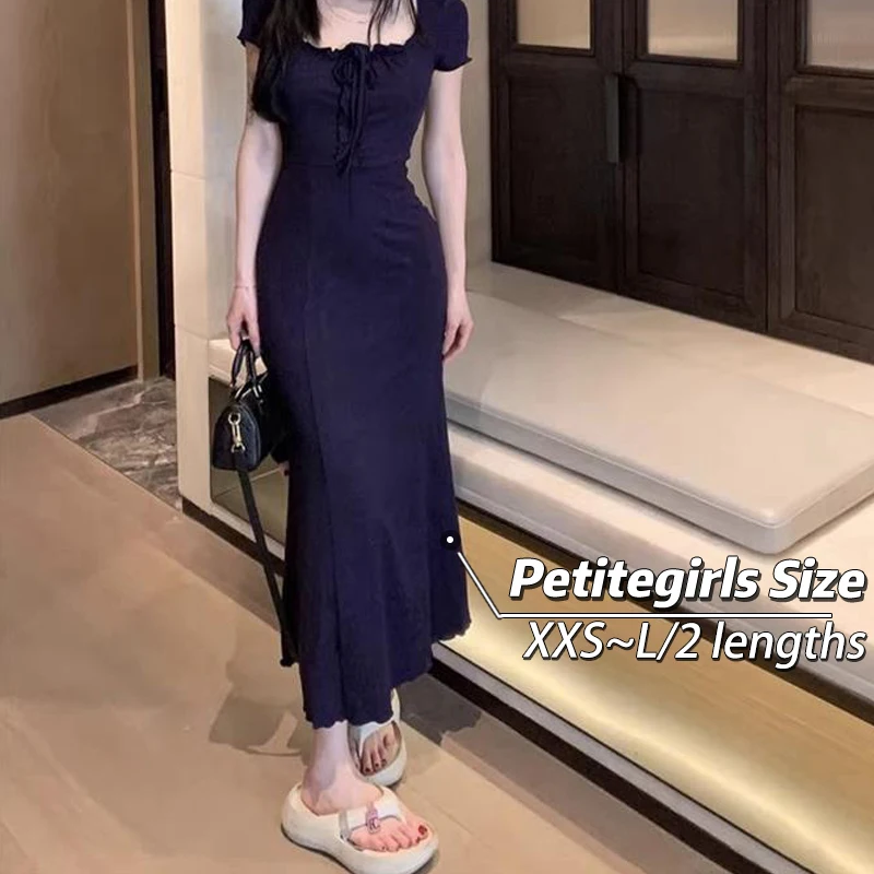 

150 small short pure wind bag hip dress female summer slim-fit waist A-line square collar mid-length fishtail dress