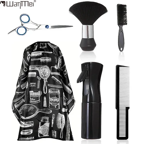 WANMEI-Juego de 6 uds de barbería profesional, chal de peluquería impermeable, babero, juego de papel, herramientas de peluquería de nailon