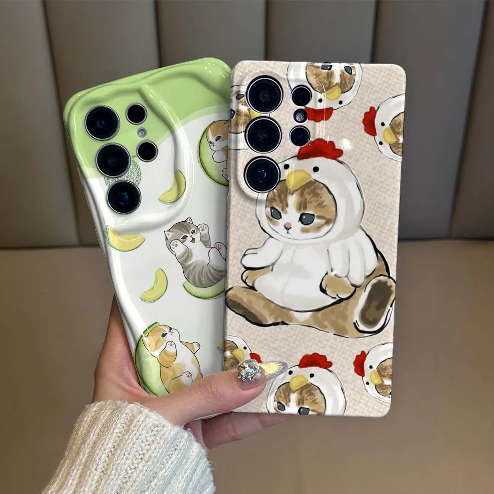 Cartoon Cat Chicken Costume Cover For Samsung Galaxy S26 S25 S24 S23 S22 FE Plus Ultra Feilin Phone Case Wave Oil Phone Case
