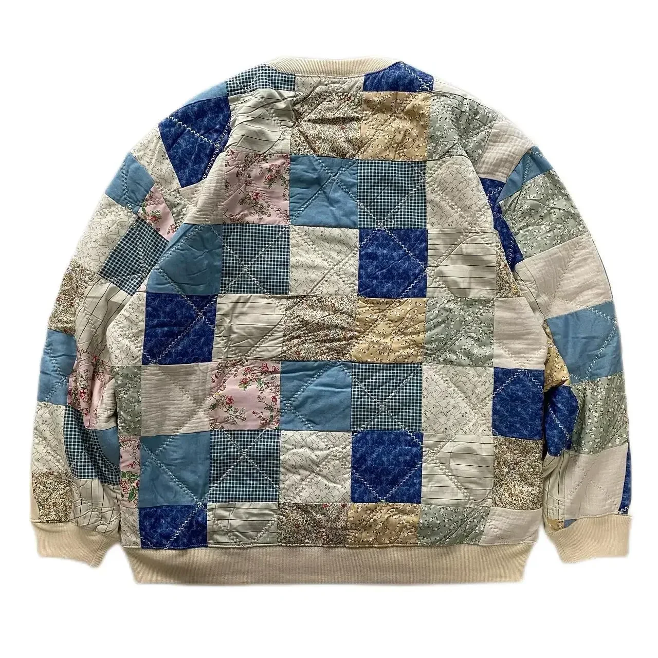 Jia-Pull rétro à manches longues et col rond pour hommes, sweats à capuche non kapital, patchwork au dos vintage, optique Calico At, marque annuelle