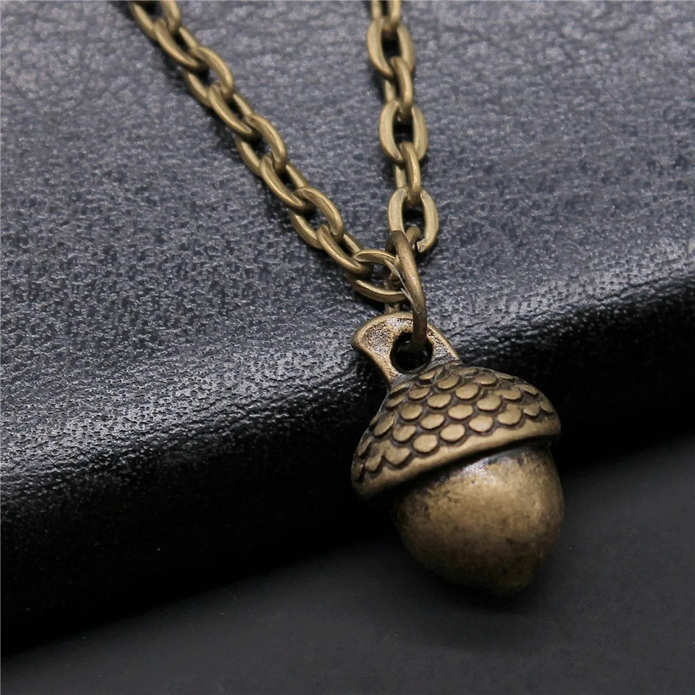 Fashion Simple Vintage Antique Bronze Color 15x10x9mm 3D Acorns Pendant Necklace For Women