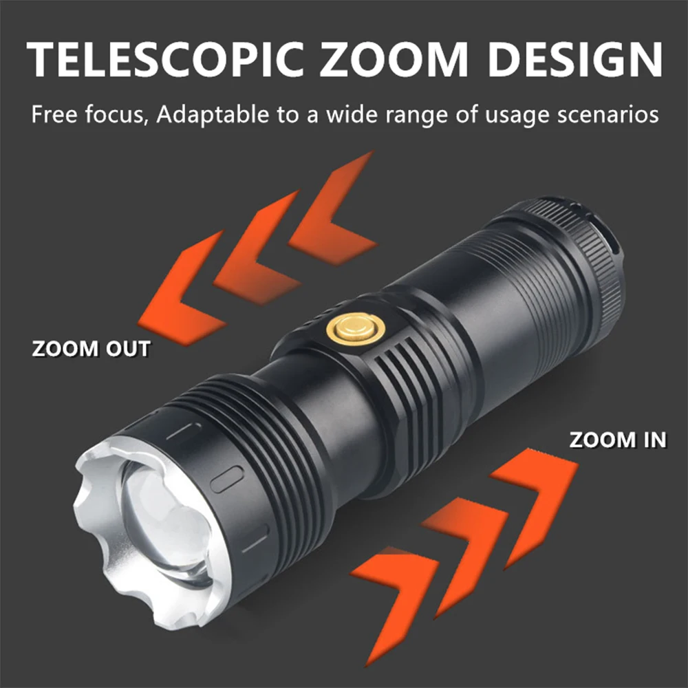 Rechargeable Torch High Power LED Flashlight Outdoor Super Spotlight Lamp Zoom Long Range Lantern Camping Fishing Strong Light