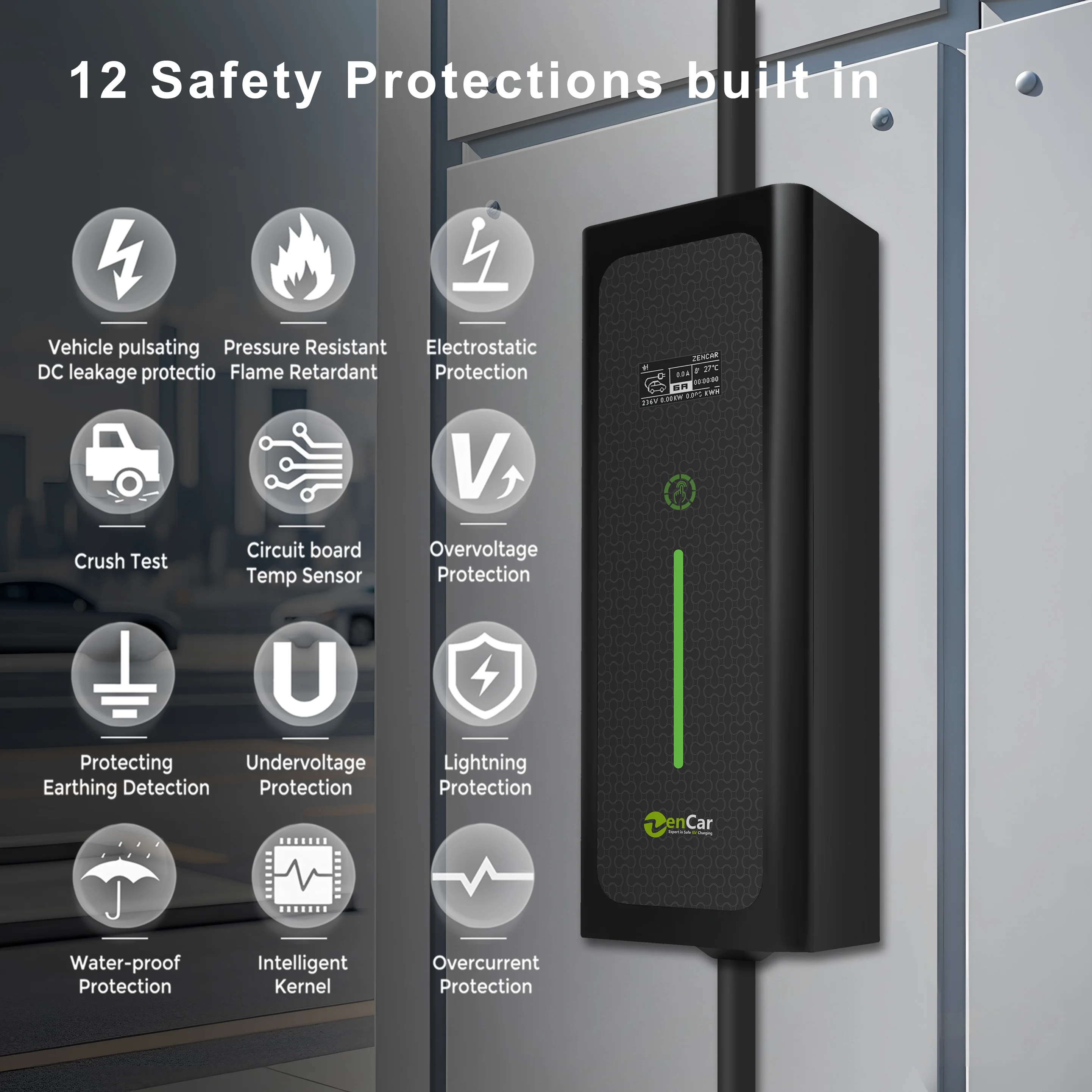 Zencar 16A 32A Уровень 2 Ev Портативное зарядное устройство 3,6 кВт Автомобильное мобильное зарядное устройство 230 В Регулируемый усилитель с дополнительным приложением Wi-Fi Tuya