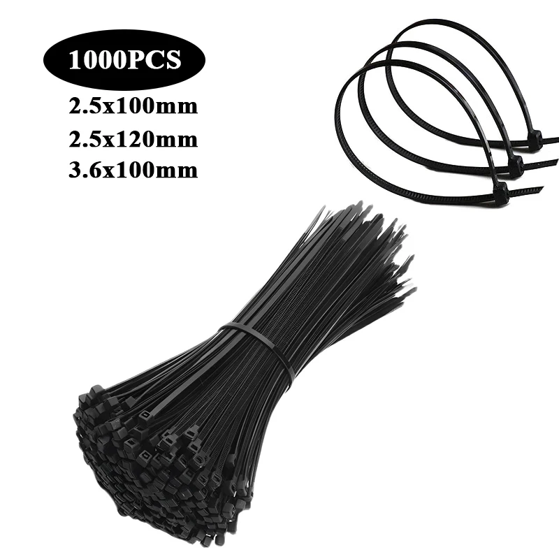 1000Pcs Plastic Nylon Cable Ties Self-locking Cord Ties Straps Adjustable Cables Fastening Loop Home Office Wire Zip Ties