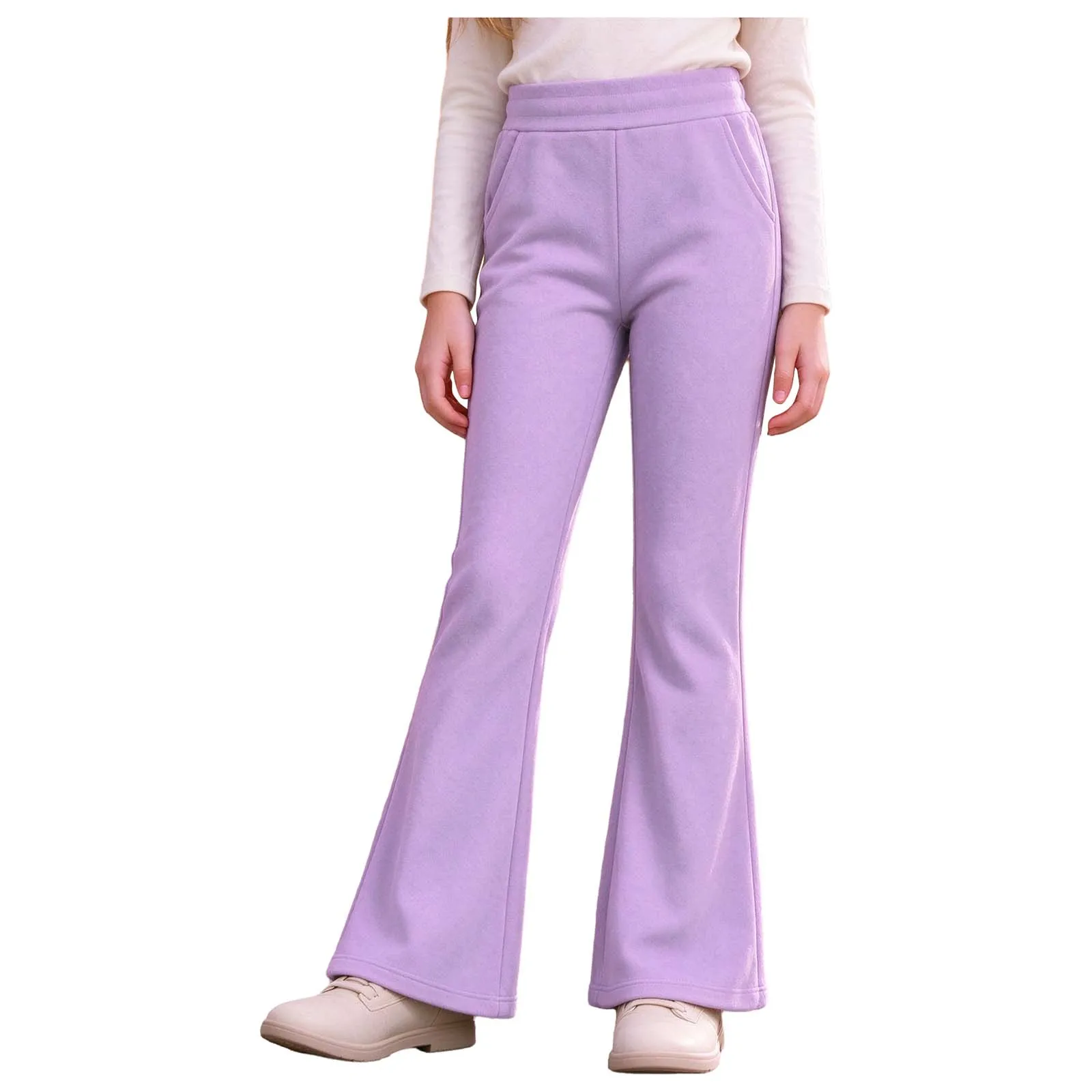 Fashion Children's Flares Kids High-waist Trousers for Girls Fleece-lined Flared Pants Autumn Winter Child Bell-bottom Trousers