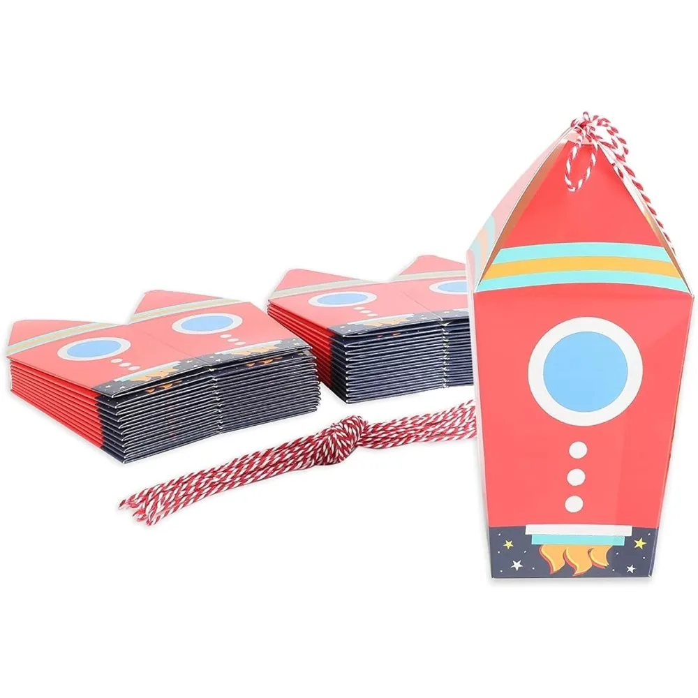 

Party Favor Boxes Outer Space Rocket Ship Silver Foil - 24 Pack Polka Dot Space Gift Boxes - Space Birthday Theme