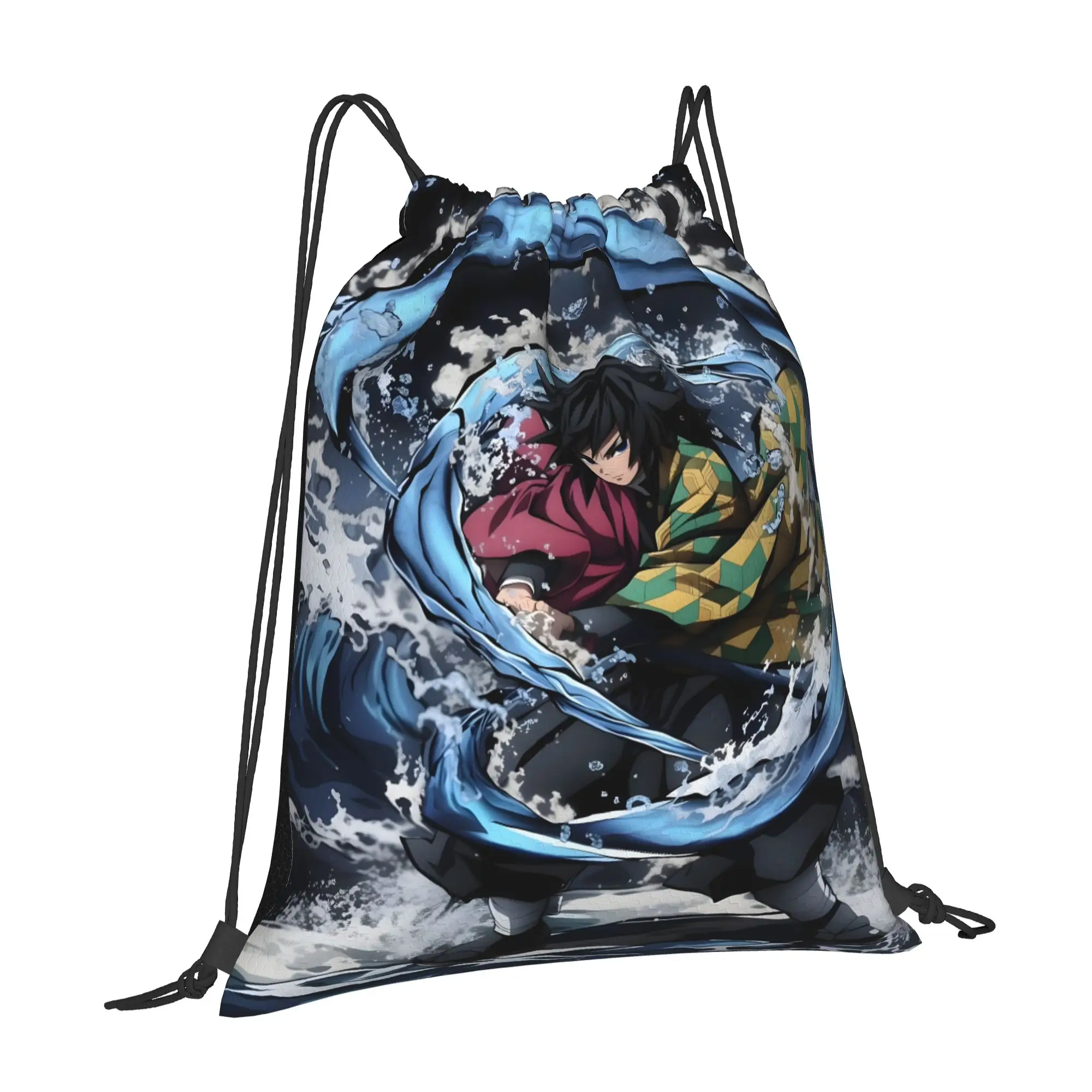 1 pc Blue Water Ring Demon Slayer Kawaii Drawstring Bags Travel Shoe Clothes Storage Multi-function Teen Portable