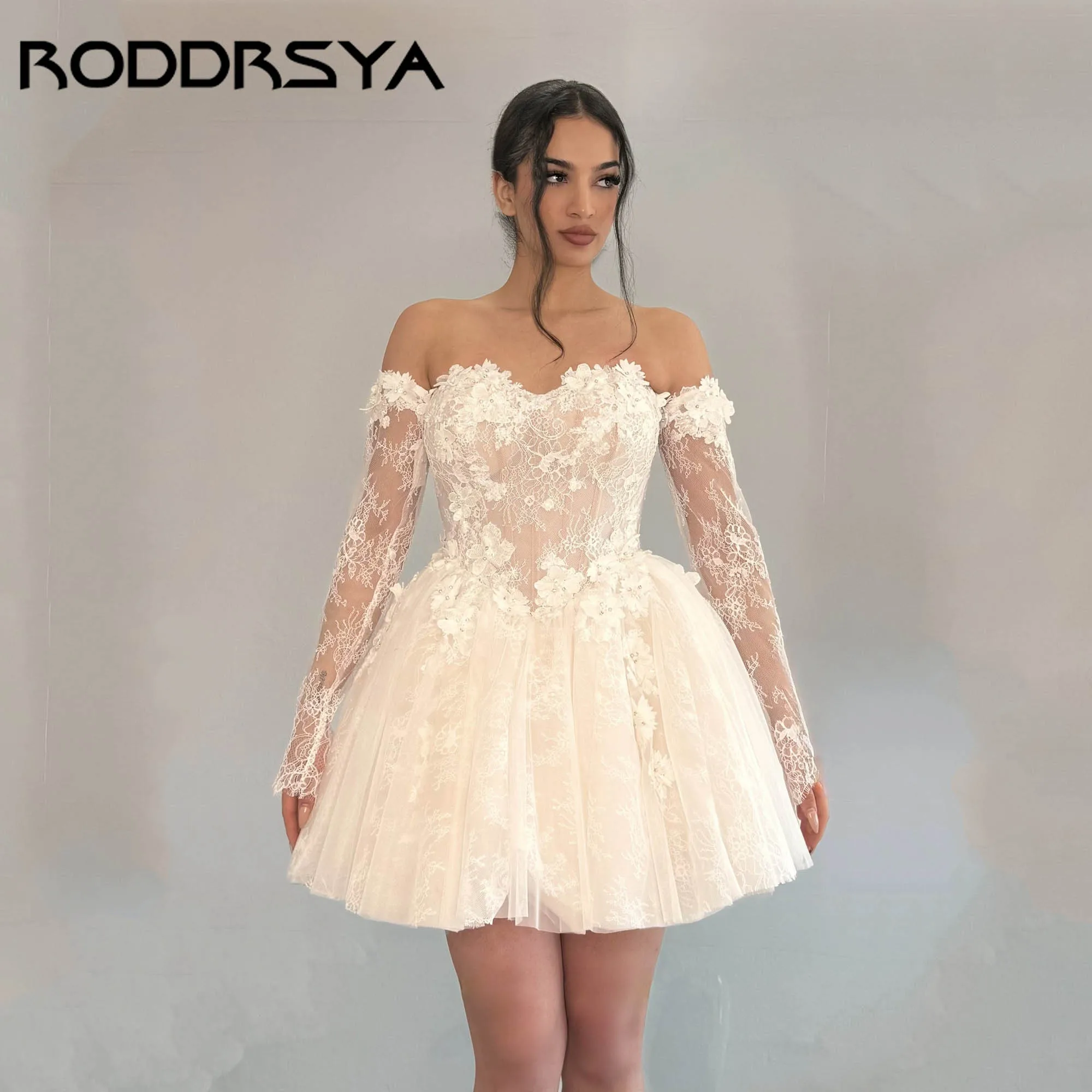 

RODDRSYA Lace Mini Romantic Wedding Dress Sweetheart A-line Tulle Bridal Party Gown Backless Lace Up vestido de novia customized
