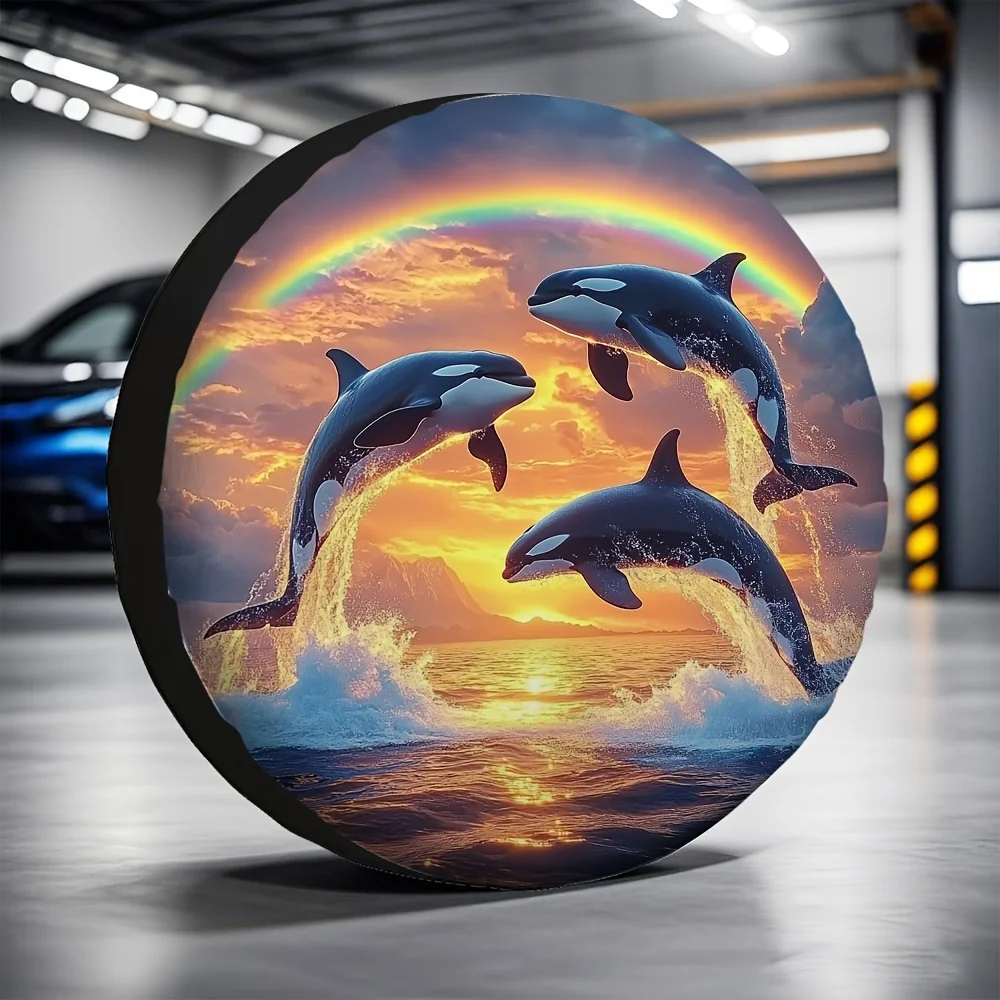 1pc, Waterproof Spare Tire Covers Featuring Orca Whales Made From Versatile Fabric, Designed For Dust Without The Need For Elect