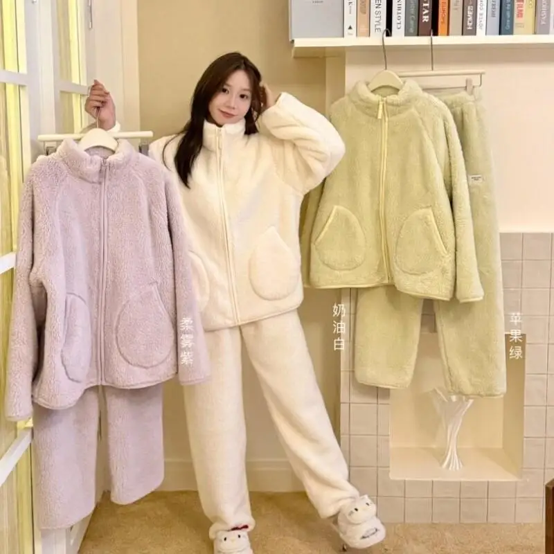 

Pajama Women Winter Thick Warm Homewear Set Fleece Cozy Winter Sleepwear Loungewear Warm and Soft Cute Kawaii Nightwear Set
