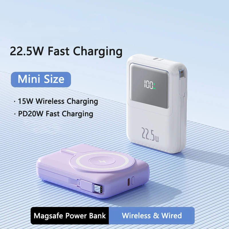 15W carregamento magnético sem fio para Apple Watch Charger Magsafe Power Bank 22.5W carregamento rápido com cabo para iPhone 15 10000mAh