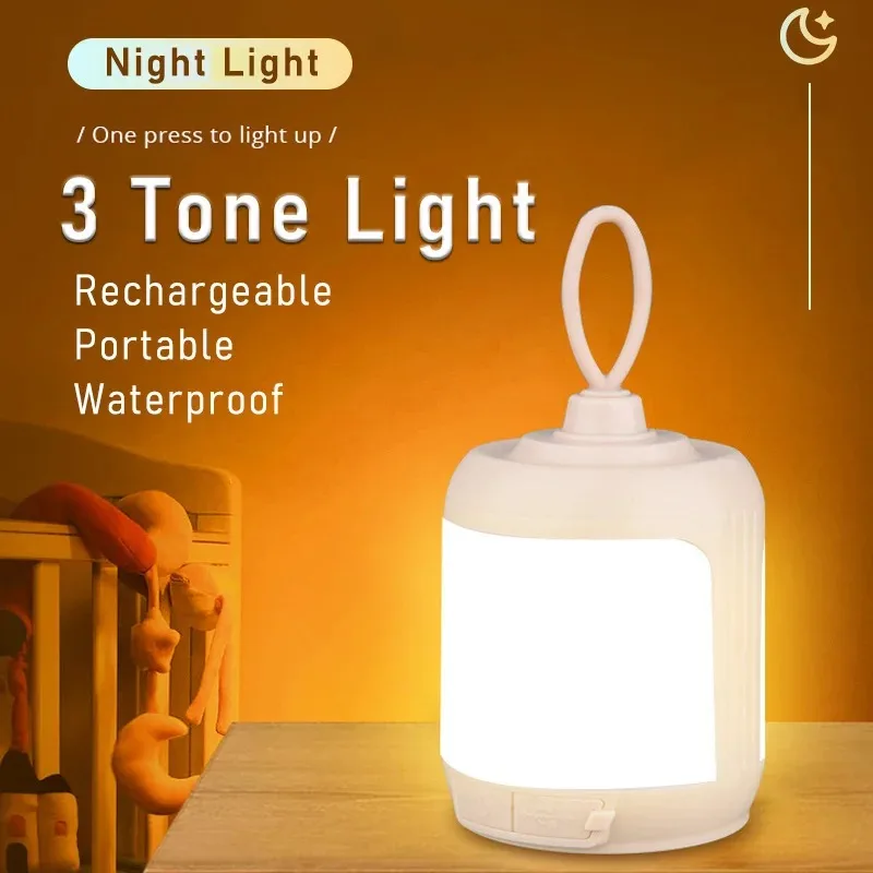 Touch Bedside Lamp Outdoor Waterproof Camping Lamp Rechargeable Dimmable Portable Night Light LED Multi-function Table Lamp