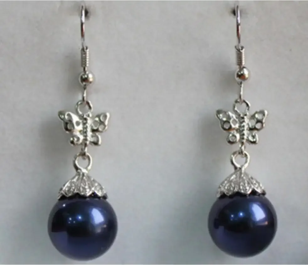 

Hot selling Fashion 12mm dark blue Shell Pearl Silver Filled Butterfly Earrings