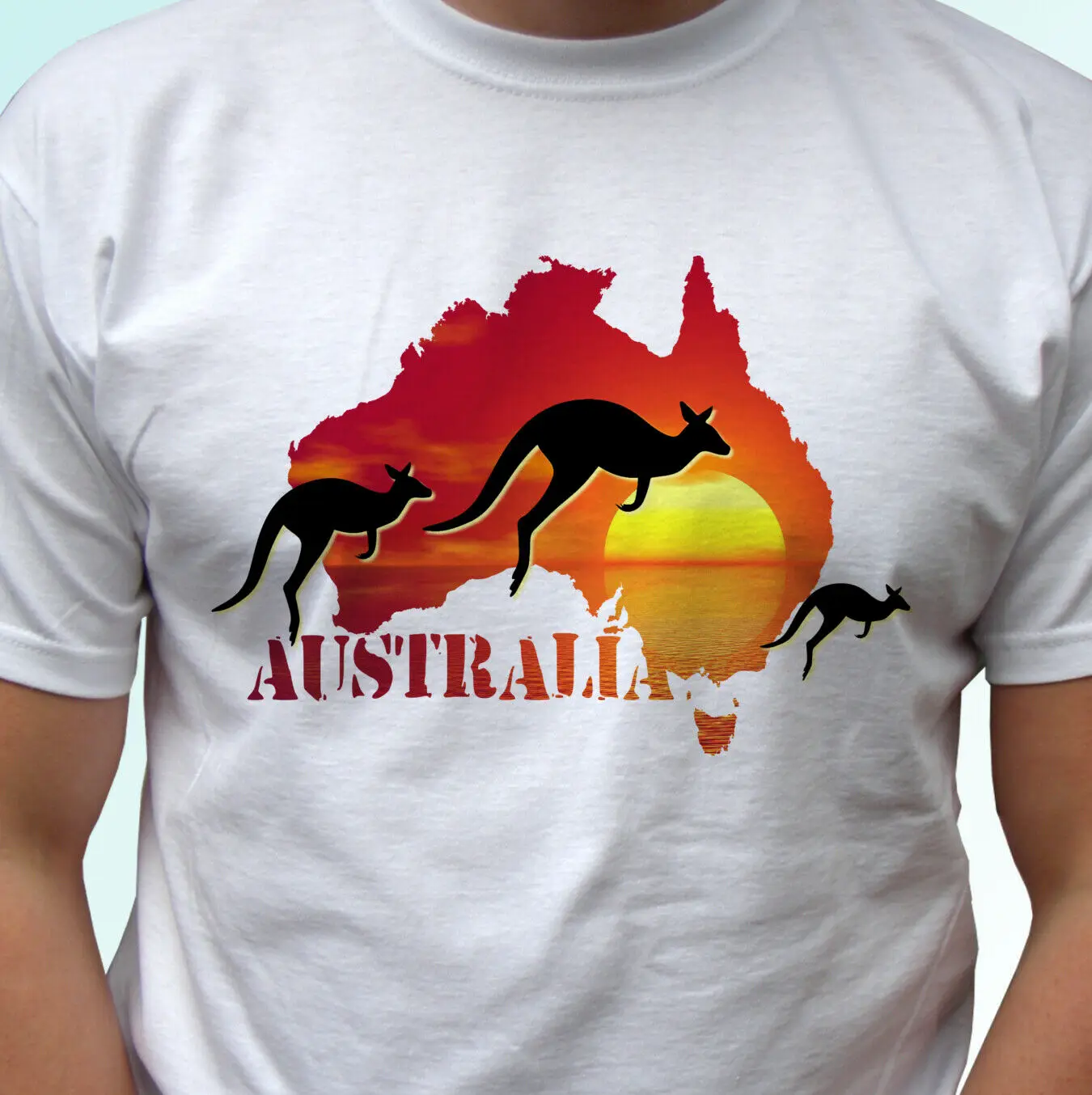 Australia White T Shirt Flag Kangaroo Tee Top Design Map - Mens Breathable Top, Loose Casual Mens T-shirt S-3XL