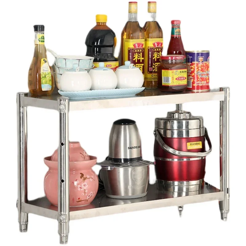 

High second floor stainless steel storage rack, cabinet countertop, pot and bowl seasoning rack, disinfection raised shelf