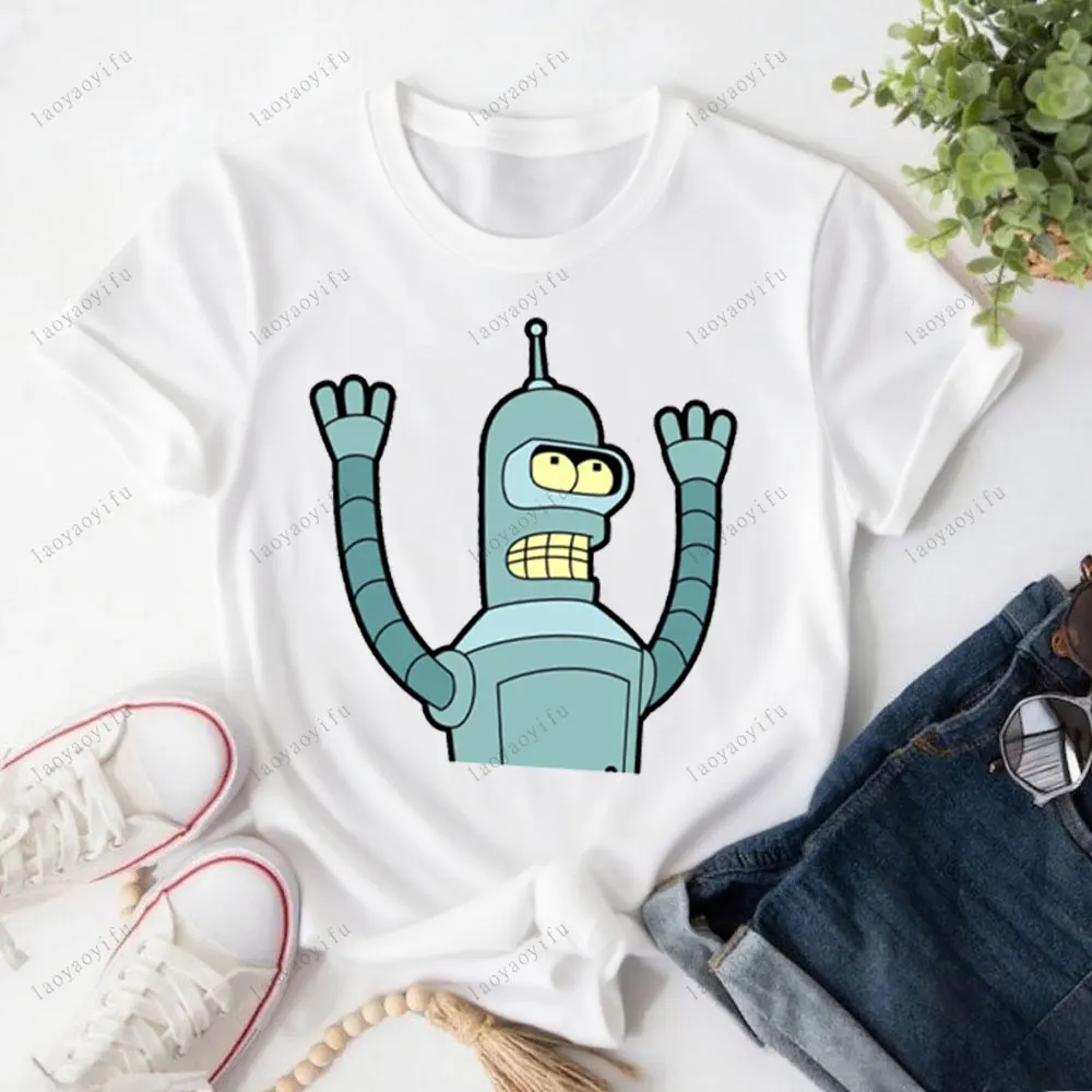 F-Futuramas ريترو كوميدي امرأة رجل تي شيرت الصيف الكرتون طباعة الصيف النساء القطن للجنسين قمصان ملابس يومية قصيرة الأكمام بلايز