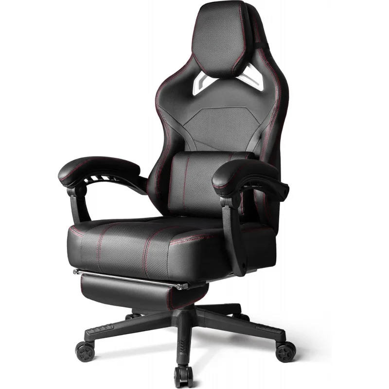 Game Chair for Adults with Oversized Headrest and Lumbar Pillow, Computer Chair Gaming for Office (Black Red)