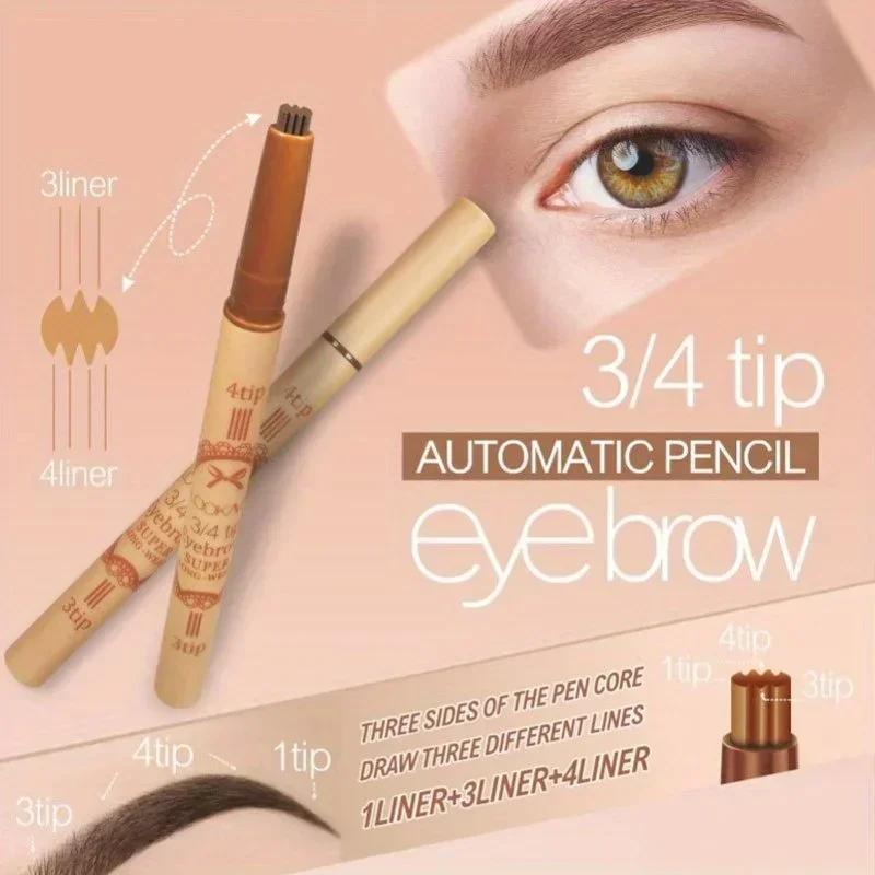 Donkerbruine wenkbrauw tattoo pen 4-punts wenkbrauwpotlood Waterdicht langdurig voorhoofdpotlood Cosmetisch