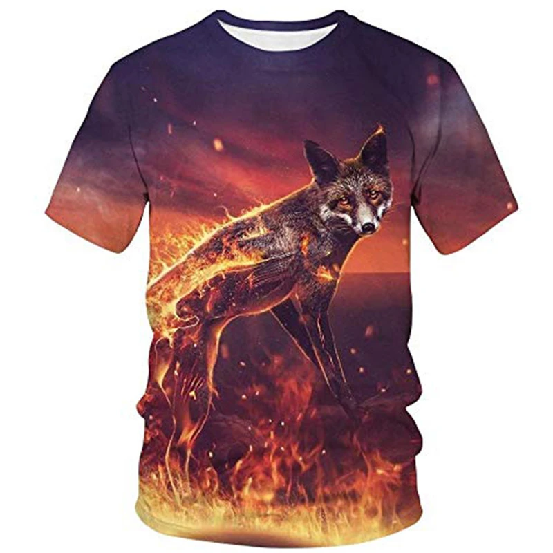 New Tide Summer Fashion Fox Picture T-shirts Casual Print Tees Hip Hop Personality Round Neck Short Sleev Tops