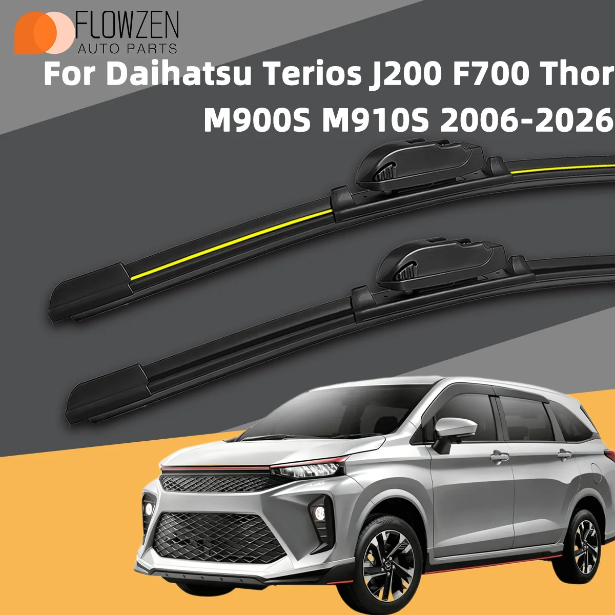

2PCS Front Wiper Blades Fit For Daihatsu Terios J200 F700 Thor M900S M910S 2006-2026 Car Premium Quiet Streak-Free Durable Parts