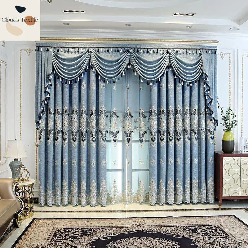 

Custom Size！！European Style Embroidery High-end Atmospheric Simple Modern Blackout Curtains for Living Dining Room Bedroom Decor