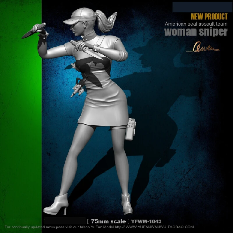 

75mm Cheongsam Assassin Knife Resin Model Figure Gk Micro Miniature 3d Printed White Model Toy Unassembled And Unpainted Kit