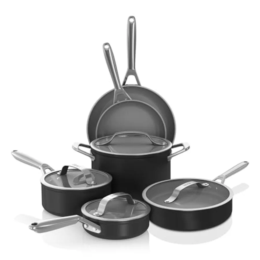 

Ceramic Pro 10Piece Cookware Set with Glass Lids for Everyday Cooking and Baking NonStick Surface for Easy Cleanup Nontoxic and