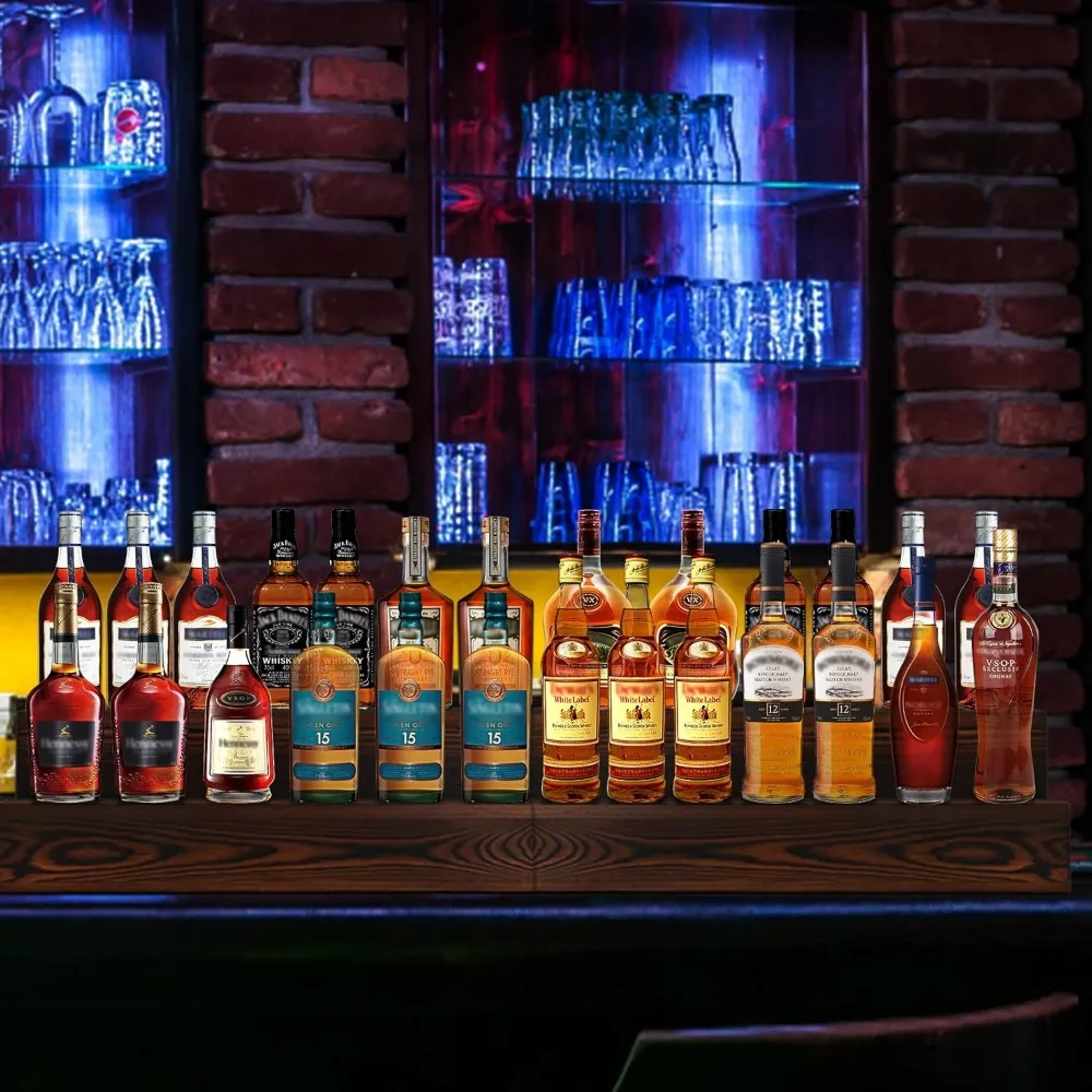 Scaffali per bottiglie da bar in legno, portabottiglie da tavolo, portabottiglie a livello, supporto per mensola da bar per liquore, espositore per bottiglie di liquore