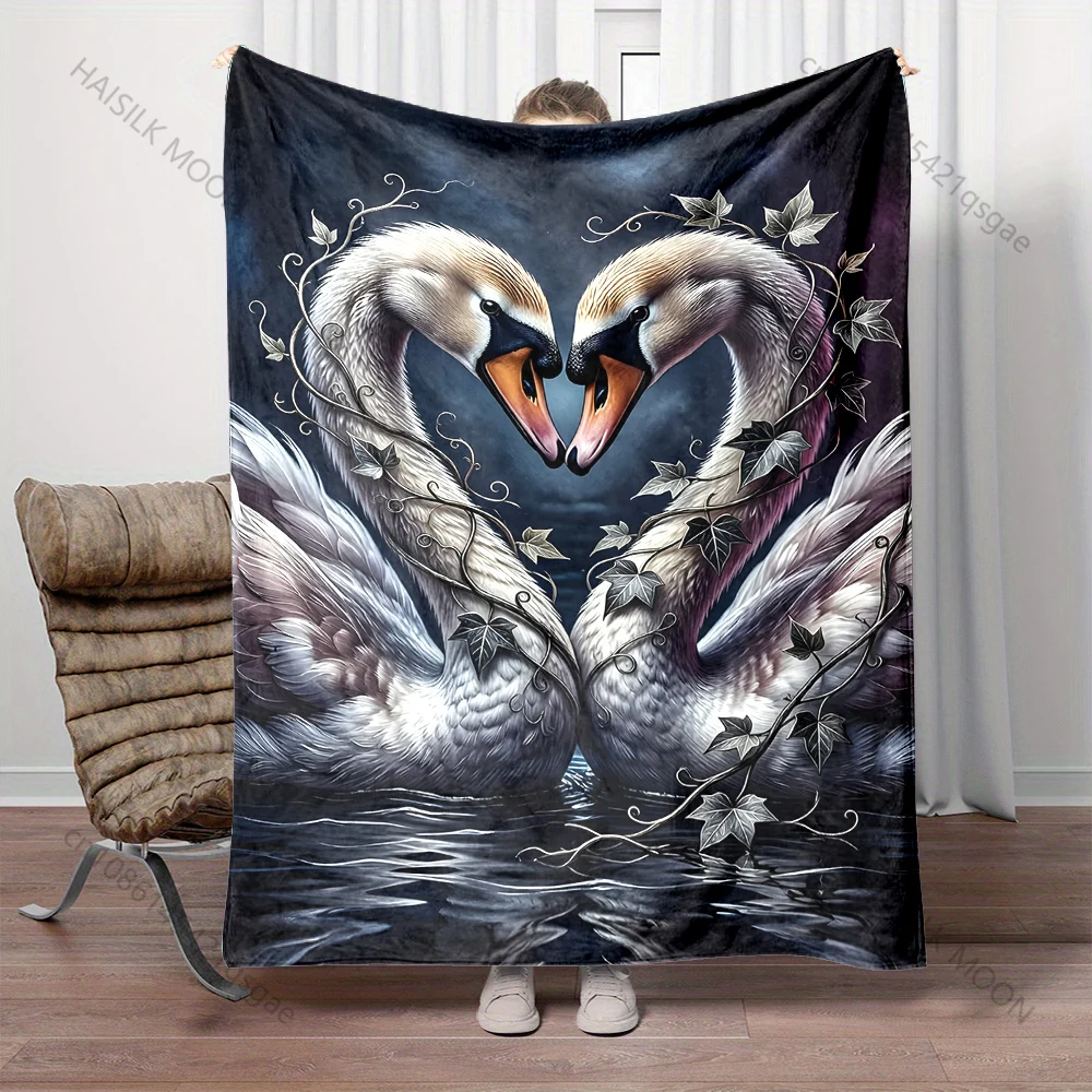 1PC Swans gaze entwined by vines Print Blanket Warm Soft Fluffy Kids and Adult Sofa Bed Throw Blanket for Home Travel Camping