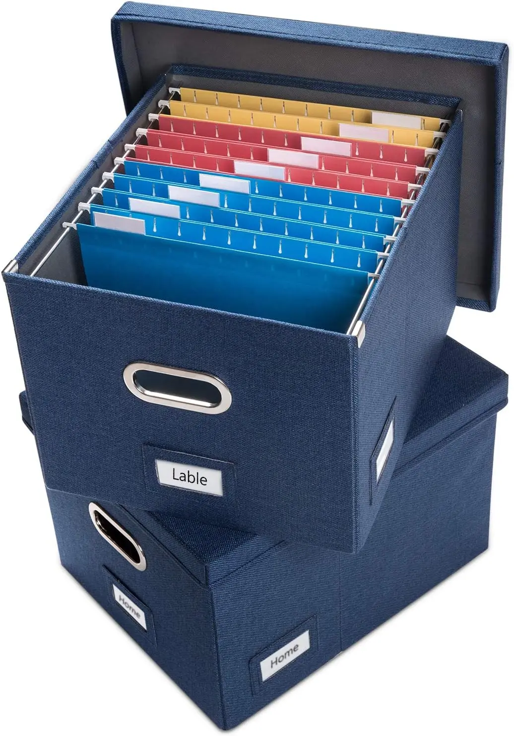 

File Organizer Box - Set of 2 Collapsible Decorative Linen Filing Storage Hanging File Folders with Lids Office Cabinet Lette