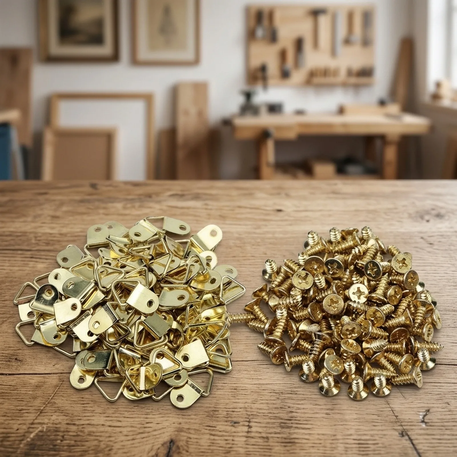 100pcs Triangle D Ring Frame Hooks with Screws for Attaching Photos Paintings Posters Mirrors and Wall Clocks to Walls