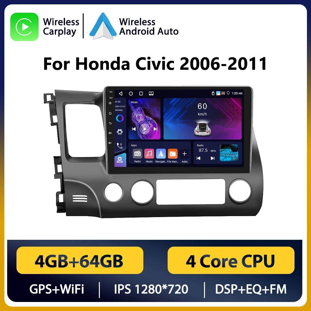Podofo 10.1 "2din Android Voor Honda Civic 2006-2011 Autoradio Multimedia Speler Navigatie GPS Audio Stereo carplay Head Unit