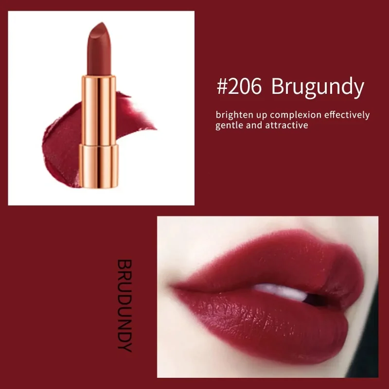 Juego de lápiz labial mate, 3 colores con cadena plateada, bolsa brillante, resistente al agua, antiadherente, maquillaje de labios rojo de larga duración, 3,5g x 3 uds.