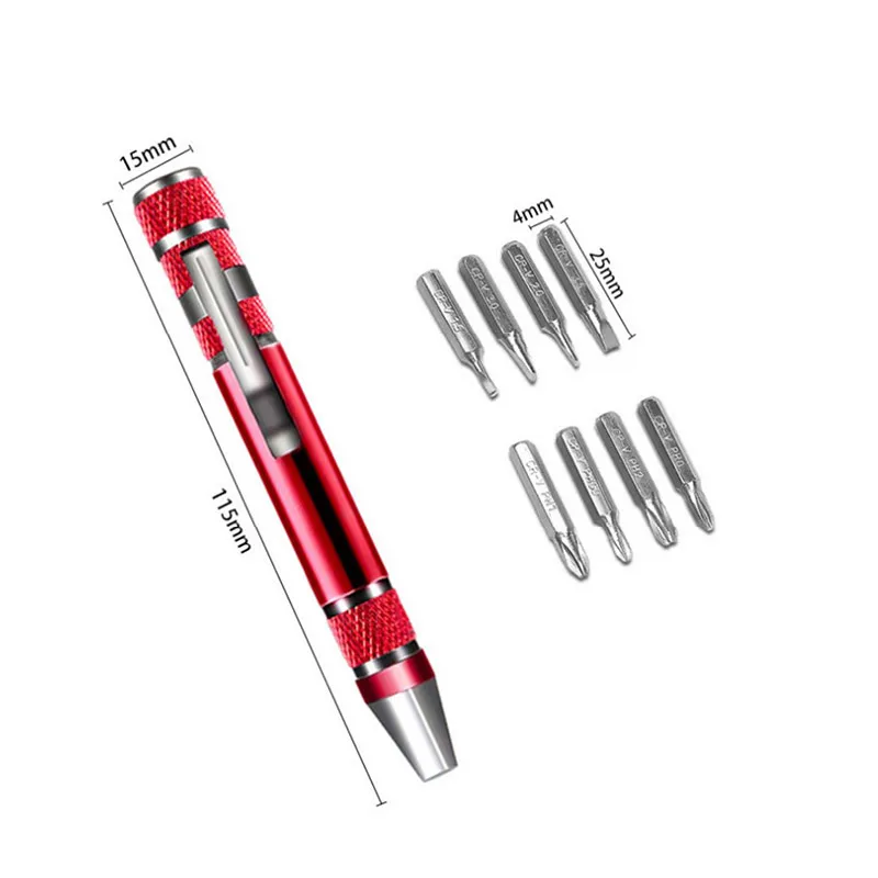 Multifunction 8 In 1 Mini Aluminum Precision Pen Screw Driver Screwdriver Set Repair Toolsfor Cell Phone Hand Tool Portable