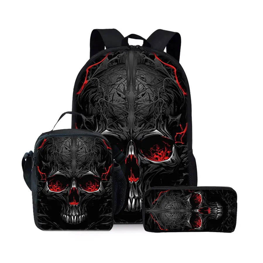Skeleton Pattern Three Piece Set Backpacks for Boy and Girls Best Gifts 2D Flat Cartoon School Backpack for Children