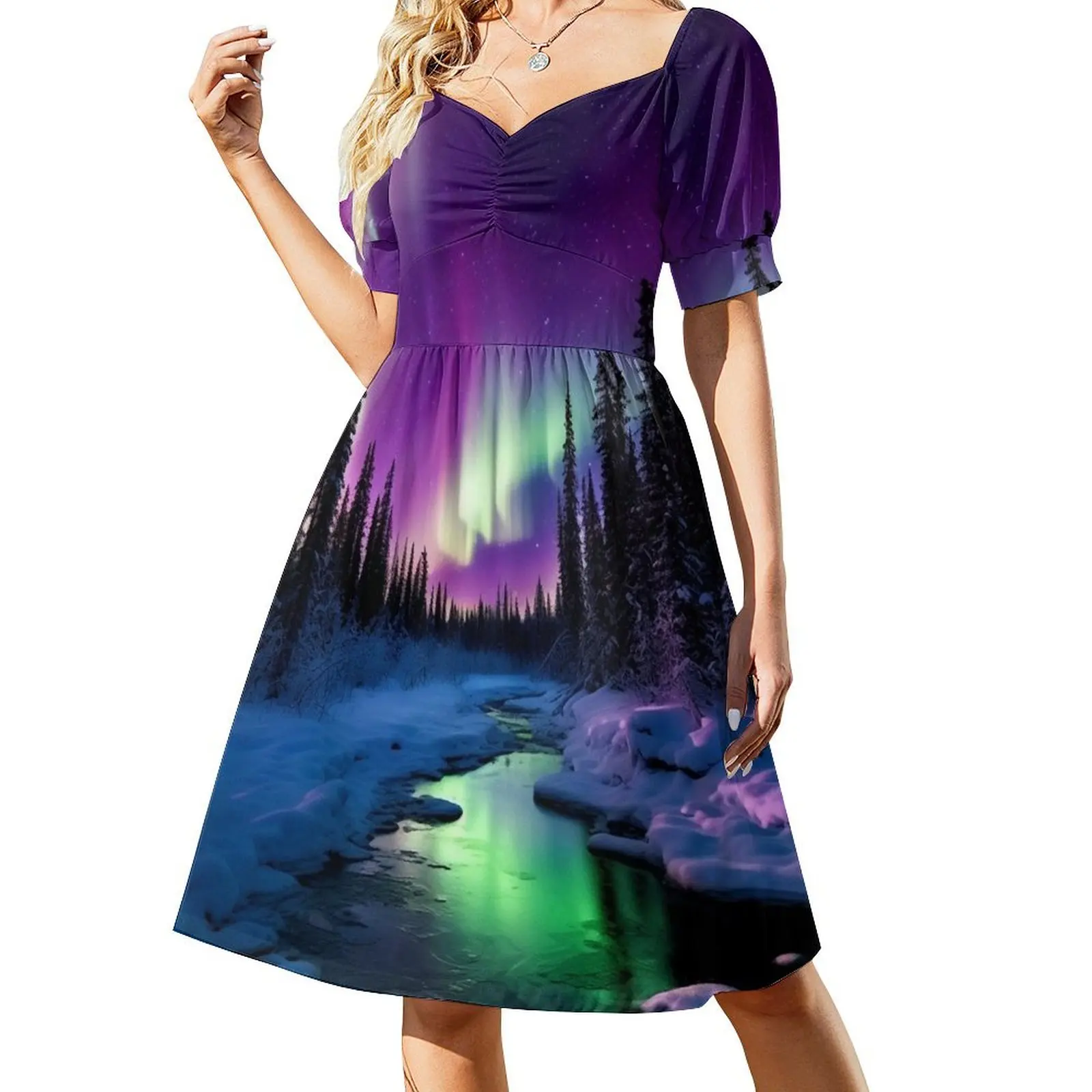 

Breathtaking Northern Lights: Enchanting Natural Gift Short-Sleeved Dress Beachwear Clothing female Dress