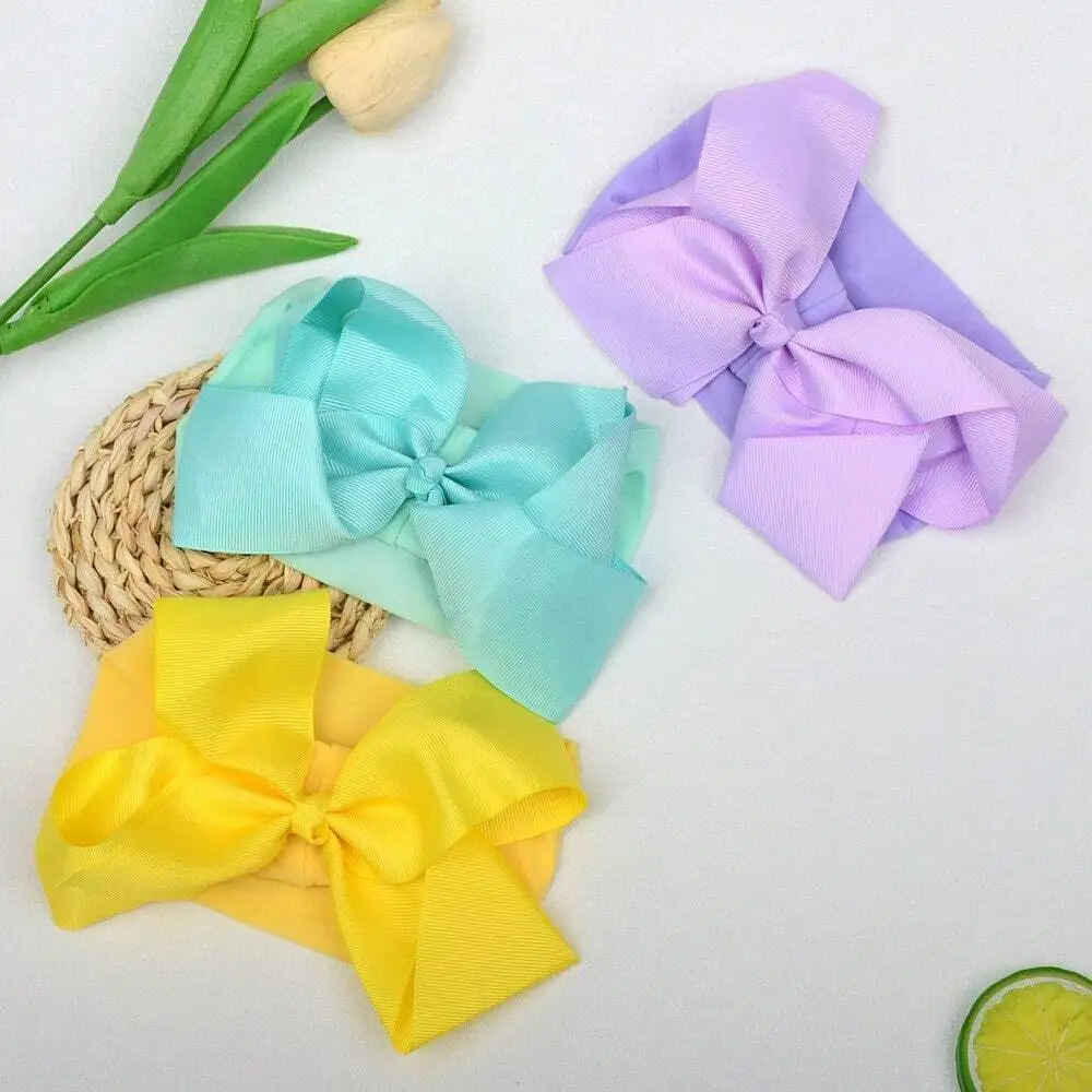 

Large Ribbon Bow Headbands For Women Nylon Elastic Hair Accessories Solid Color Fashion Hairband