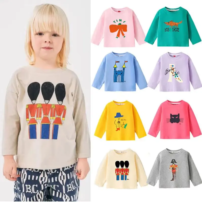 Children T-shirts 2024 Autumn Spring Boys Tees Candy Color Tops for Girls Cartoon Toddler Pullovers Cotton Baby Blouse Clothing