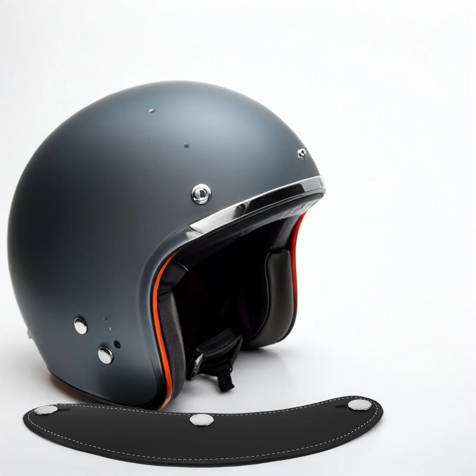 Motorcycle Sun Visor Vintage Retro PU Peak Shield Three Button Attachment System Fits Most Half Helmets Uv Protection